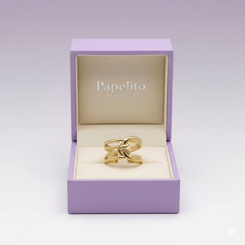 Anillo Ancho Entrelazado 100% Acero Bañado en Oro 18K