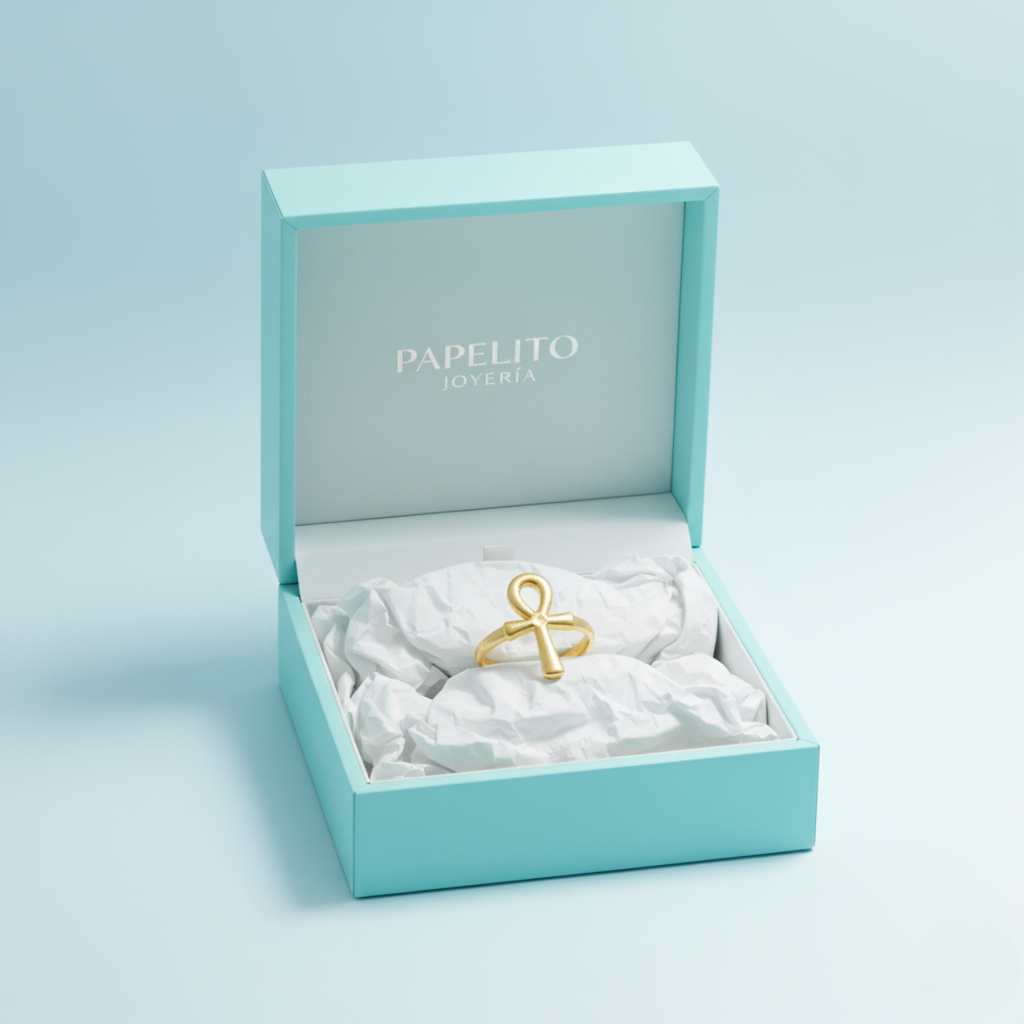 Anillo Cruz Egipcia (Anj) 100% Acero Bañado en Oro 18K