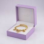 Bracelet rigide tressé en acier plaqué or 18 carats avec breloques Arbre de Vie et strass