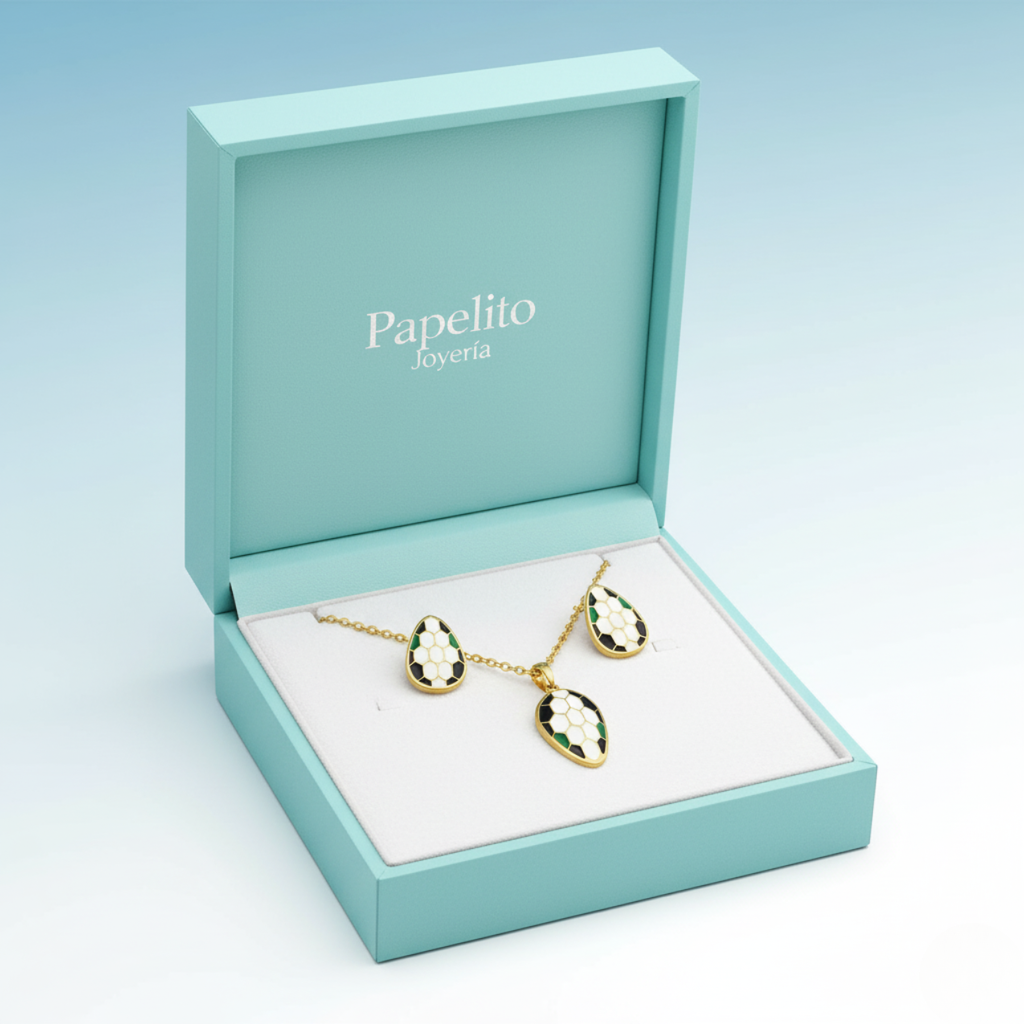 Conjunto Collar y Pendientes Diseño Panal Esmaltado - 100% Acero Bañado en Oro 18K