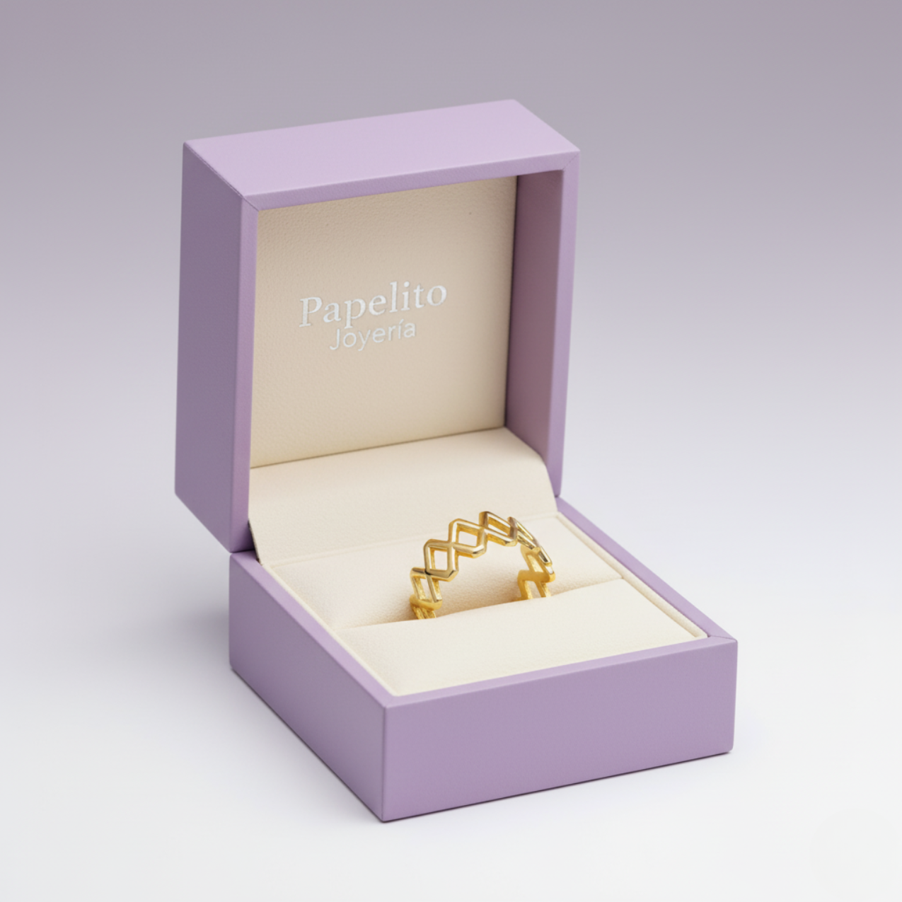 Anillo Geométrico de Rombos Calados 100% Acero Bañado en Oro 18K