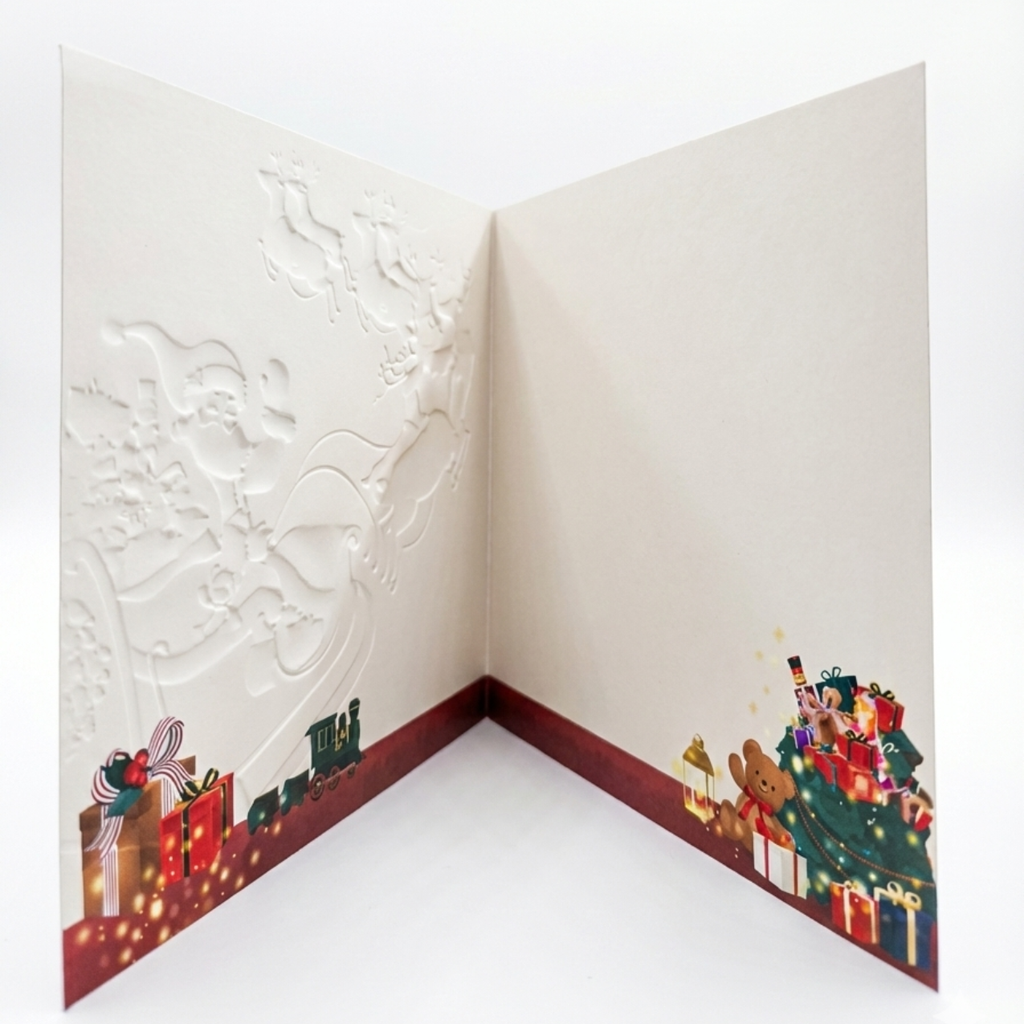 Tarjeta Navideña: El Vuelo de Papá Noel y su Trineo con Renos (Incluye Sobre)