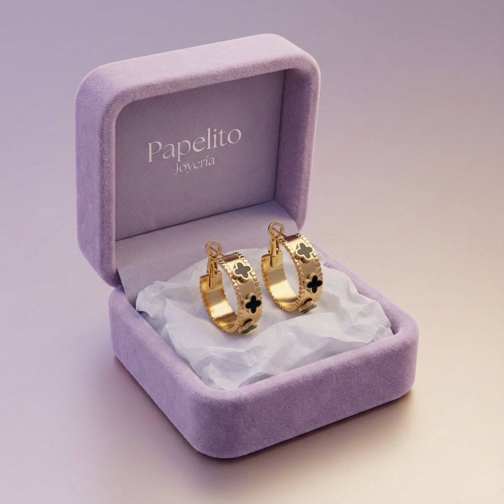 Black Clover Hoop Earrings - 100% 18K Gold Plated Steel