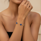 Conjunto Completo de Acero Chapado en Oro 18K con Tréboles Azules: Collar, Pendientes, Pulsera y Anillo Ajustable