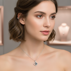 Collar Cadena Fina con Dije Trébol Bicolor (Negro y Brillantes) de Acero Chapado en Plata