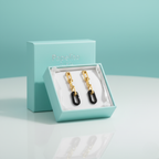 Conjunto de Cadena de Eslabones con Detalles Negros (Collar, Pulsera y Pendientes) - 100% Acero Bañado en Oro 18K