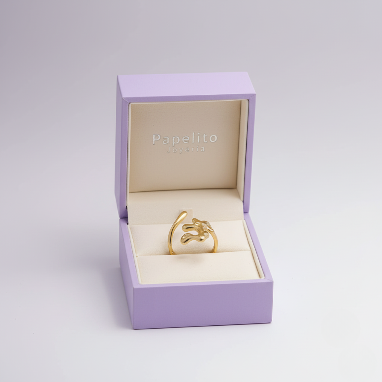 Anillo Diseño Coral Orgánico Ajustable 100% Acero Bañado en Oro 18K