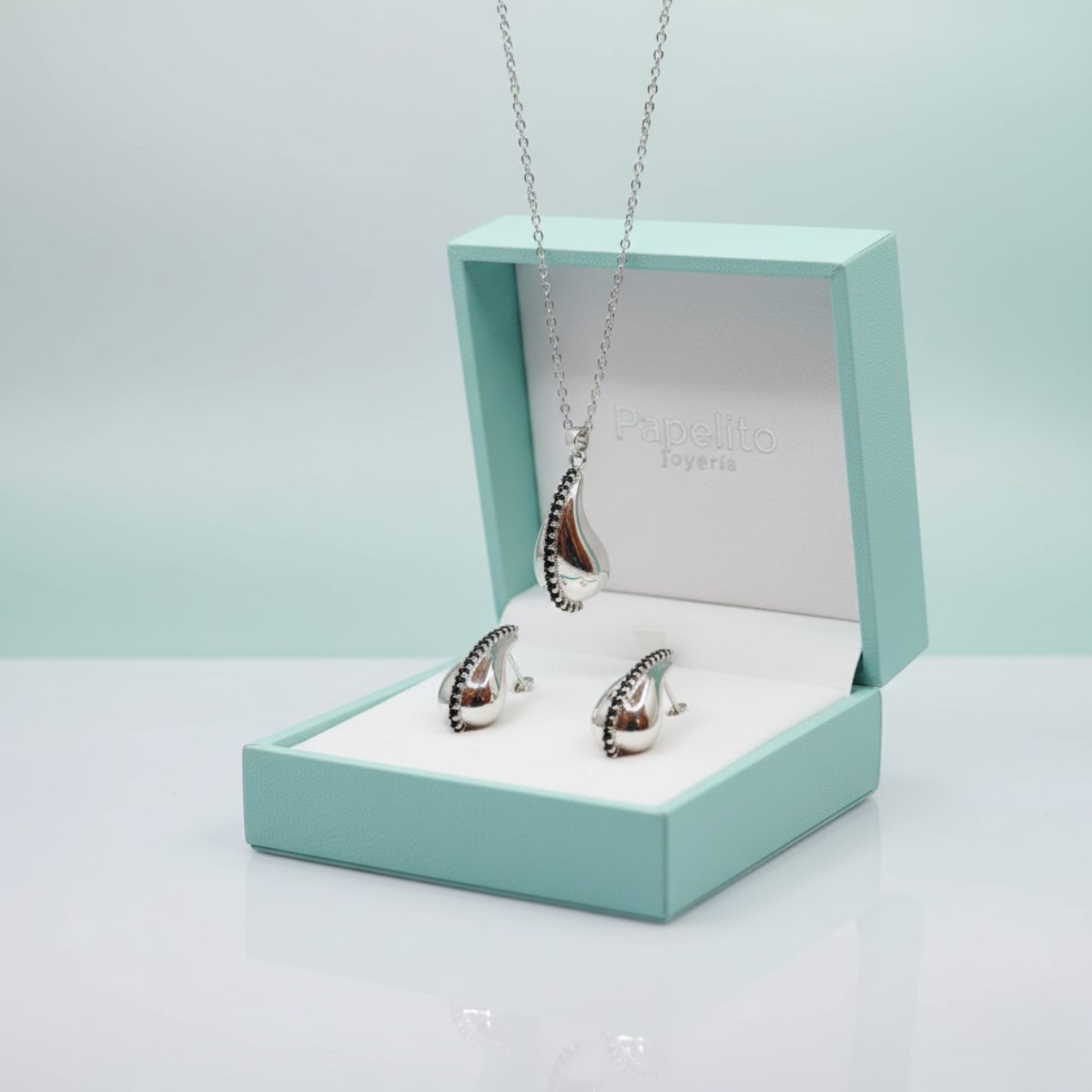 Ensemble collier et boucles d'oreilles avec pendentif et détails marron/noir - Acier inoxydable