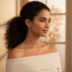 Collier en acier plaqué or 18 carats avec chaîne tressée et perles séparées