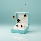 Ensemble de luxe Lucky Clover noir (collier en Y) - Acier plaqué or 18 carats