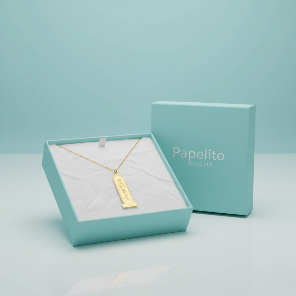 Collar de Cartucho Egipcio con Símbolos Grabados 100% Acero Bañado en Oro 18K