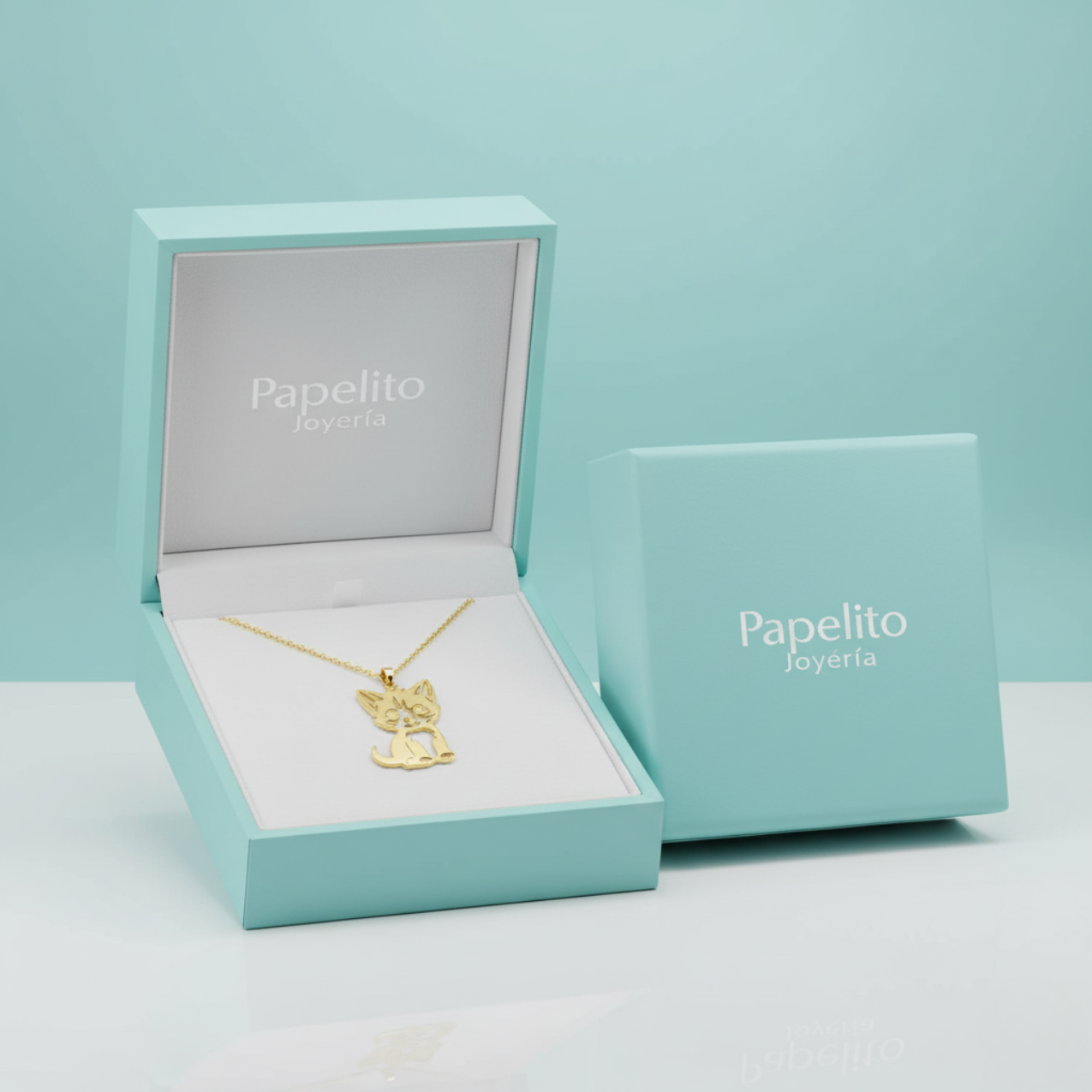 Collar con Colgante de Gato Calado 100% Acero Bañado en Oro 18K