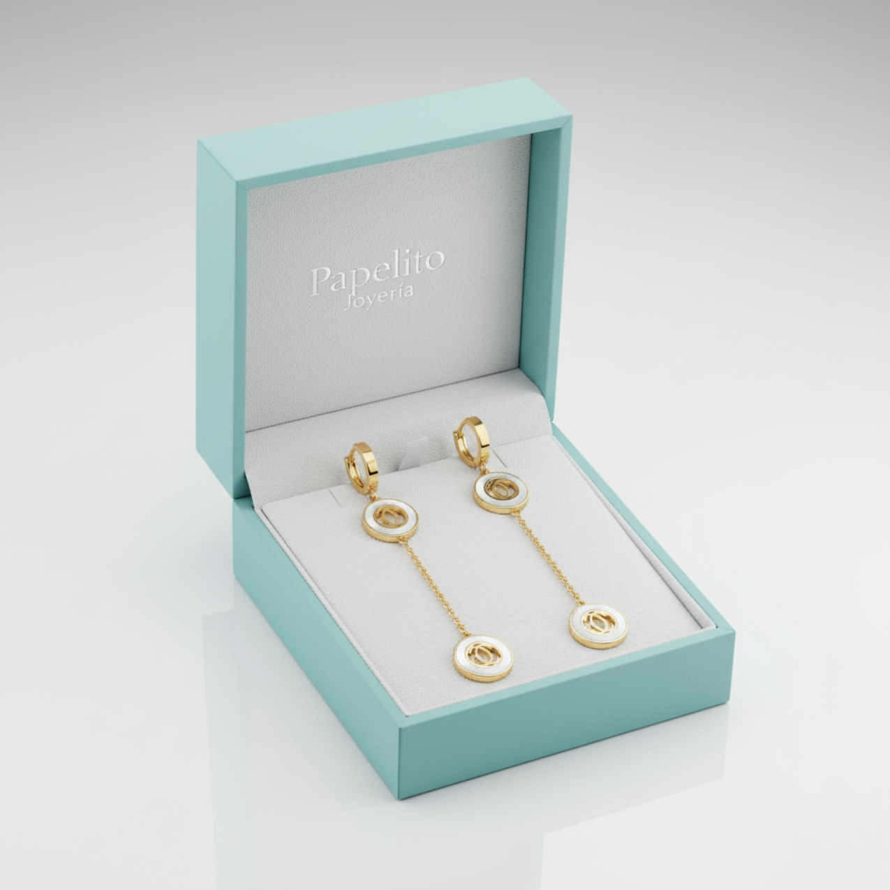 Pendientes Largos Colgantes con Doble Círculo Entrelazado 100% Acero Bañado en Oro 18K