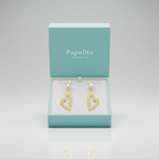 Boucles d'oreilles pendantes longues avec cœur en nacre et cœur ajouré, 100 % acier, plaqué or 18 carats