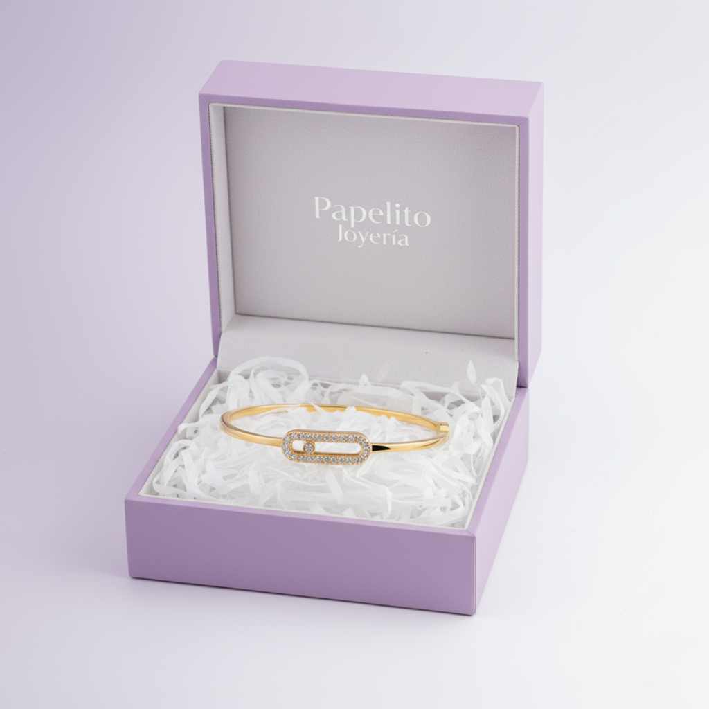 Rigid Link Bracelet with Moving Cubic Zirconia 100% Steel 18K Gold Plated