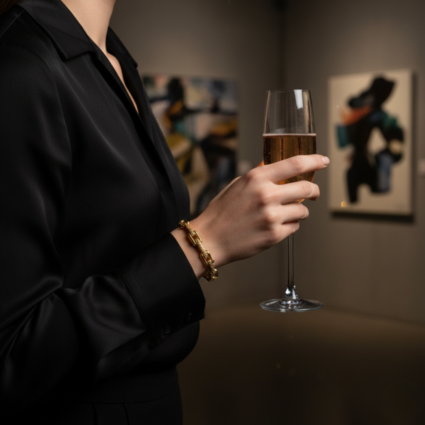 Pulsera Rígida Doble Banda con Charm Cuadrado de Circonitas 100% Acero Bañado en Oro 18K