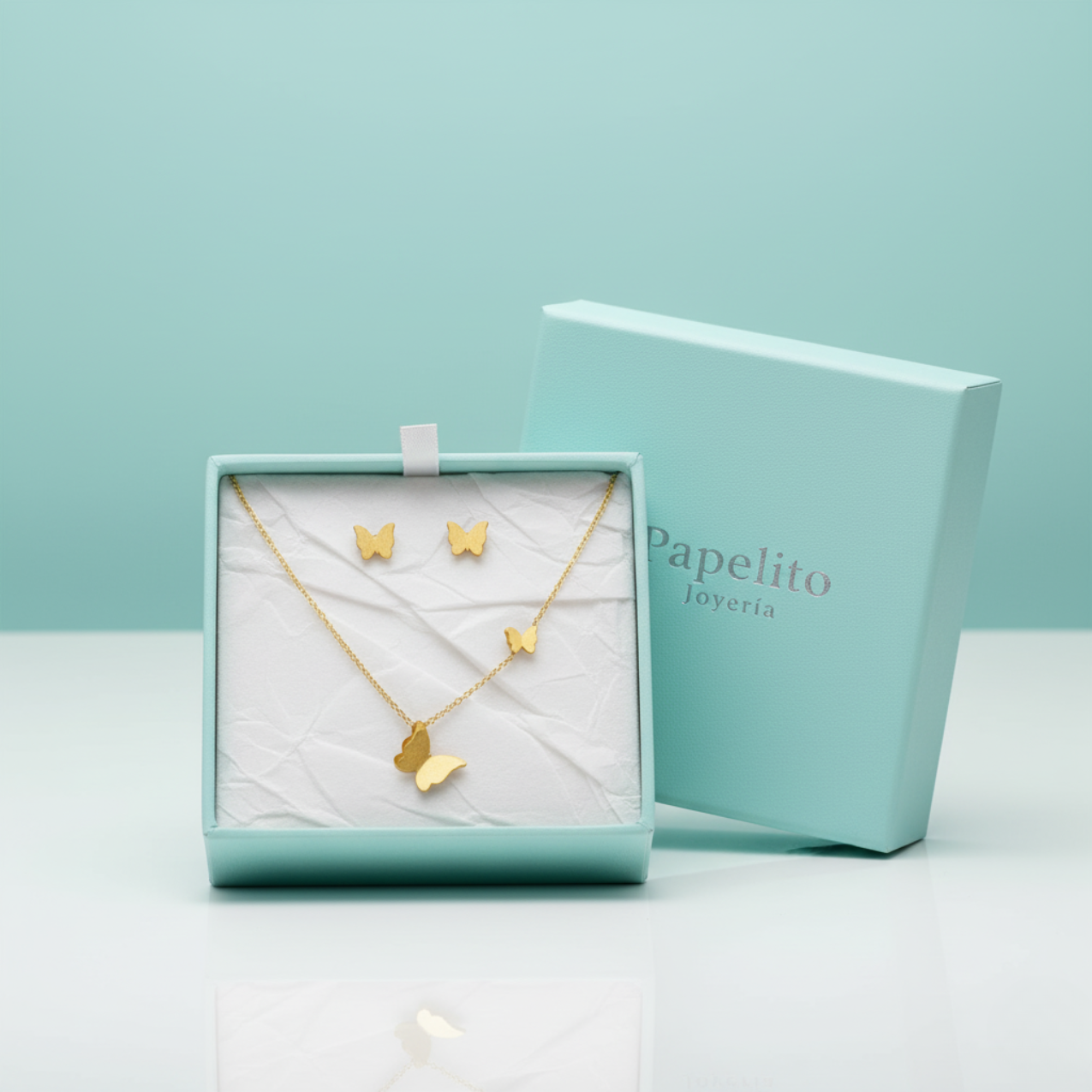 Butterfly Necklace and Earrings Set with Zirconia - 100% 18K Gold Plated Steel