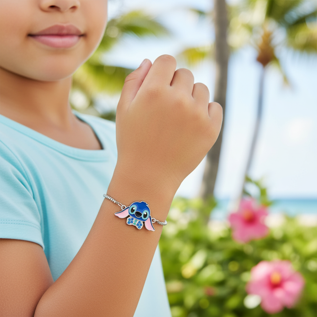 Pulsera de Personaje Azul Esmaltado con Circonitas 100% Acero Inoxidable