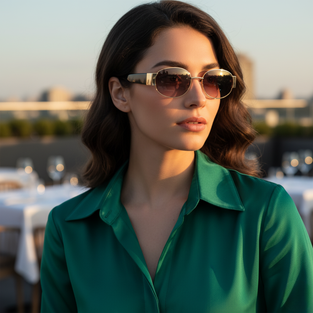 Gafas de Sol Ovaladas con Montura Dorada 100% Acero Bañado en Oro 18K