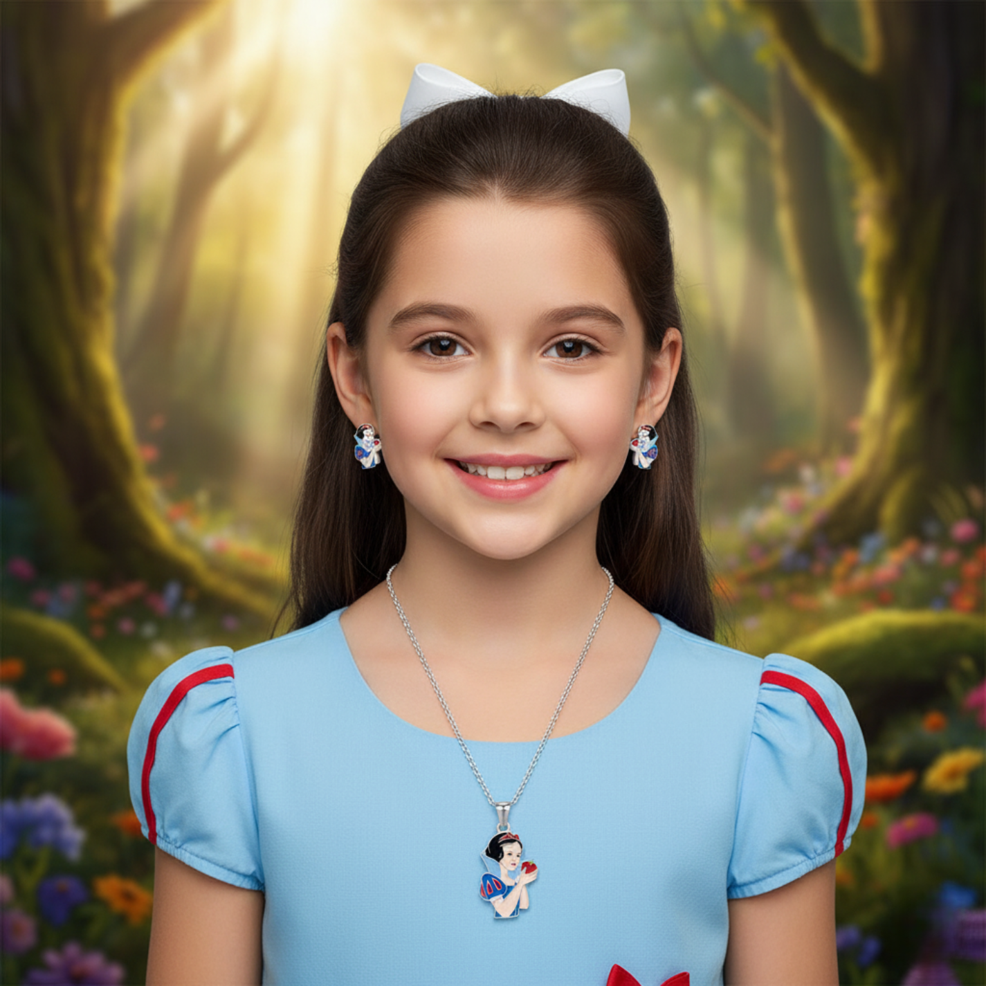 Conjunto de Pendientes Infantiles Blancanieves de Acero Chapado en Plata