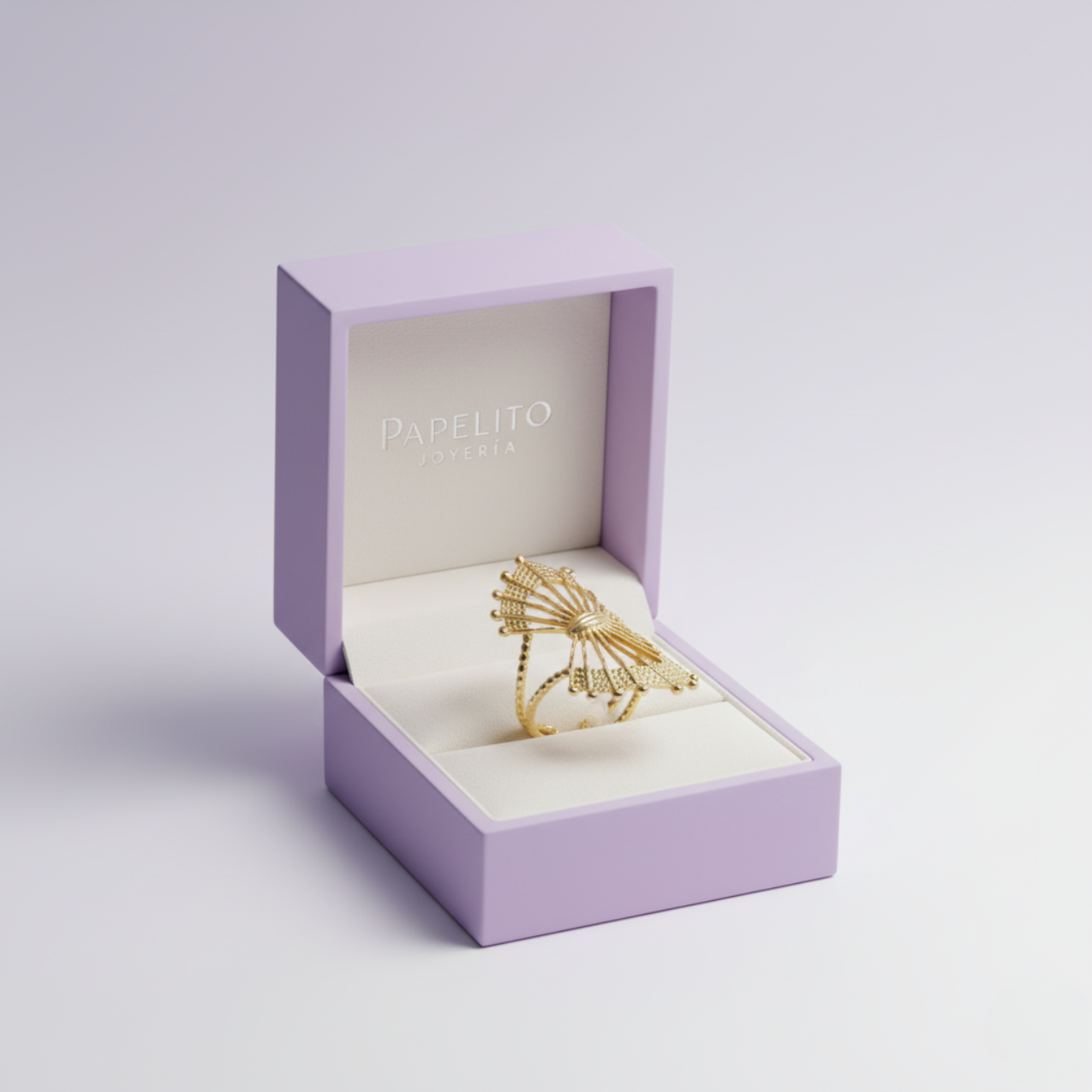 Anillo Abanico Calado 100% Acero Bañado en Oro 18K