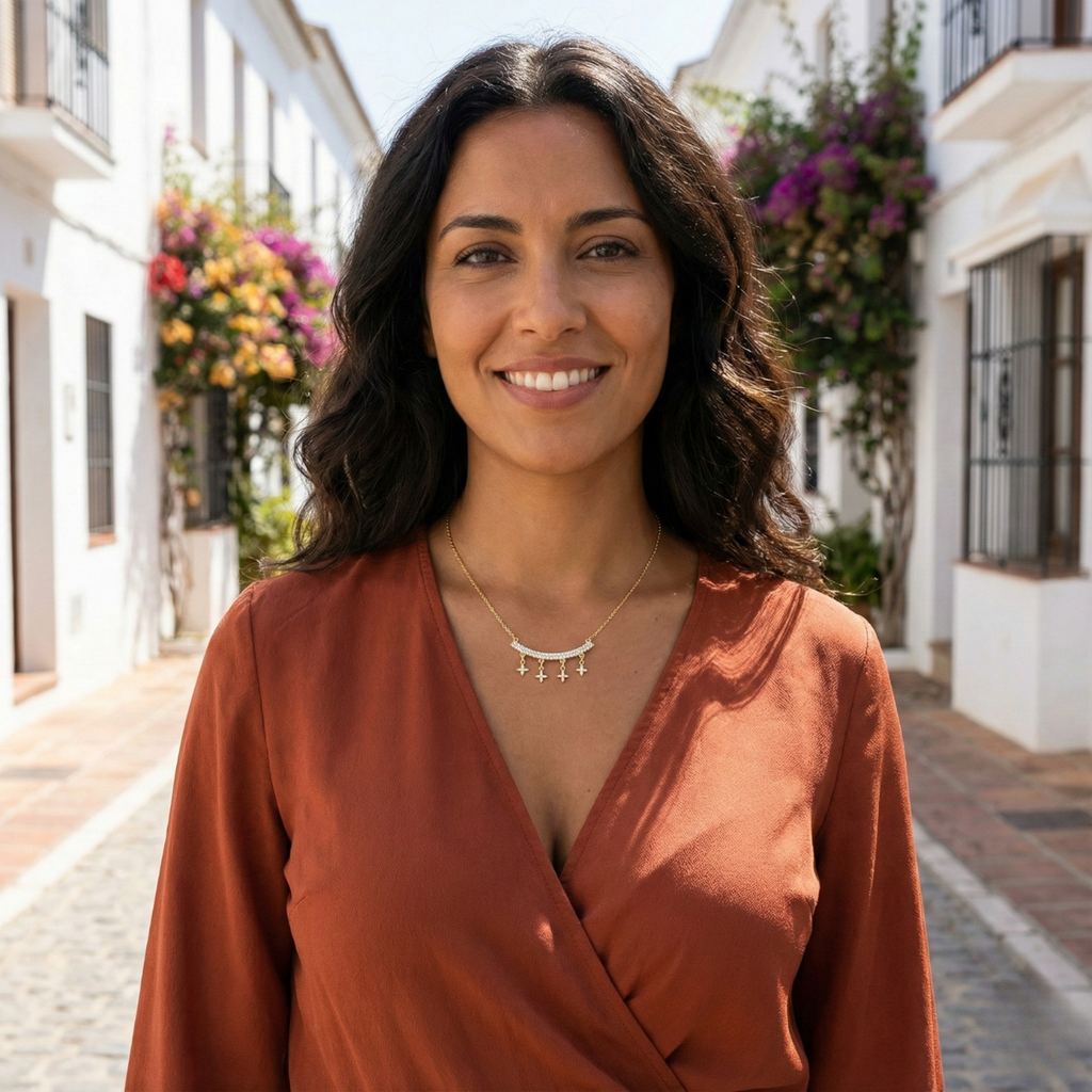 Collar Cadena Fina con Colgante Curvo de Brillantes y Dijes de Flor de Acero Chapado en Oro 18K