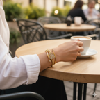 Rigid Double Band Bracelet with Square Cubic Zirconia Charm 100% Steel 18K Gold Plated