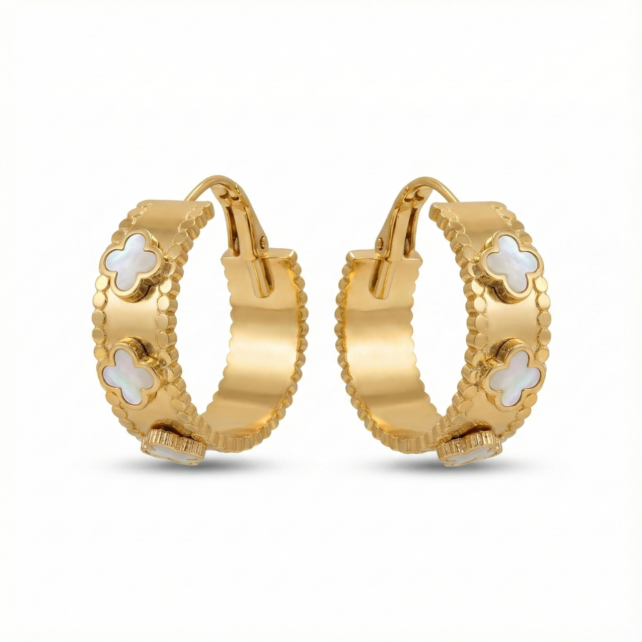 White Clover Hoop Earrings - 100% 18K Gold Plated Steel