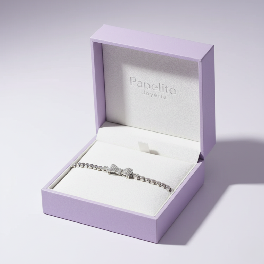 Silver Plated Steel Heart Bracelet with Bow