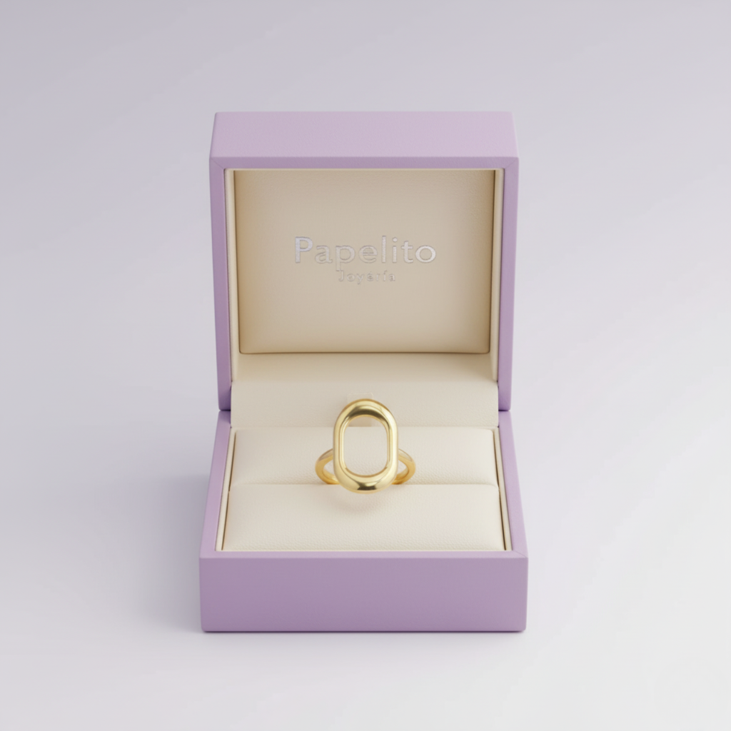 Anillo Eslabón Ovalado Calado 100% Acero Bañado en Oro 18K