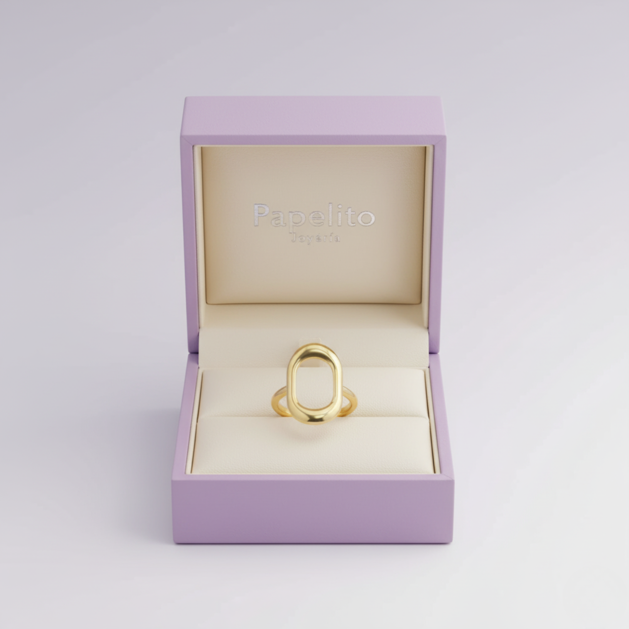 Anillo Eslabón Ovalado Calado 100% Acero Bañado en Oro 18K