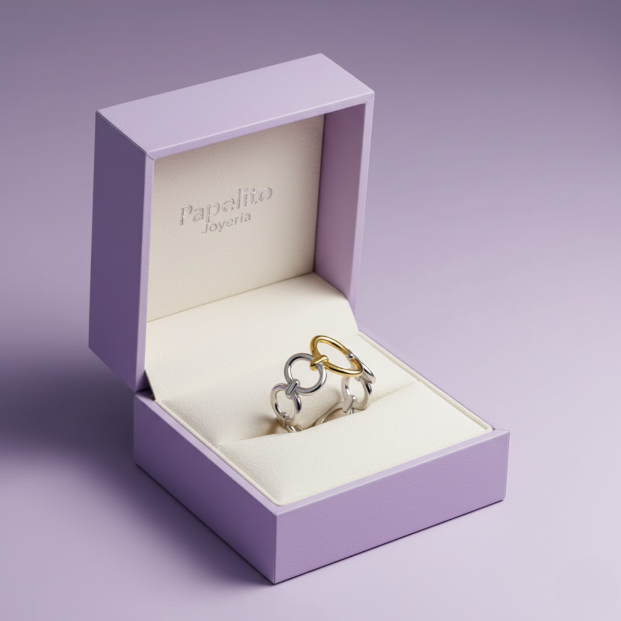 Anillo Eslabones Bicolor 100% Acero (Plata y Baño de Oro 18K)