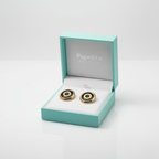 Boucles d'oreilles cercles concentriques noirs et or, 100 % acier plaqué or 18 carats