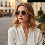 Gafas de Sol Redondas con Detalle de Rayas 100% Acero Bañado en Oro 18K