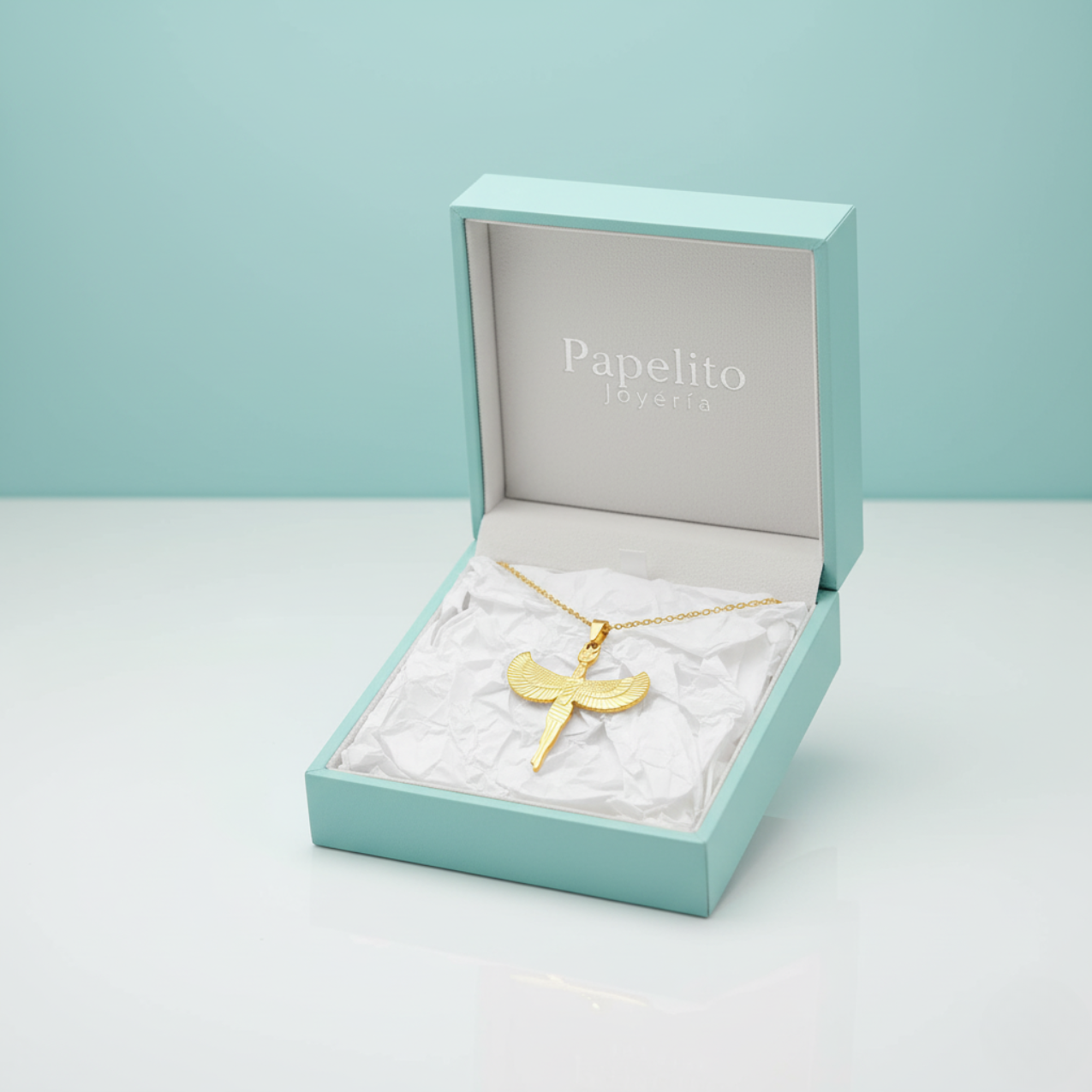 Collar de Figura Alada Egipcia 100% Acero Bañado en Oro 18K