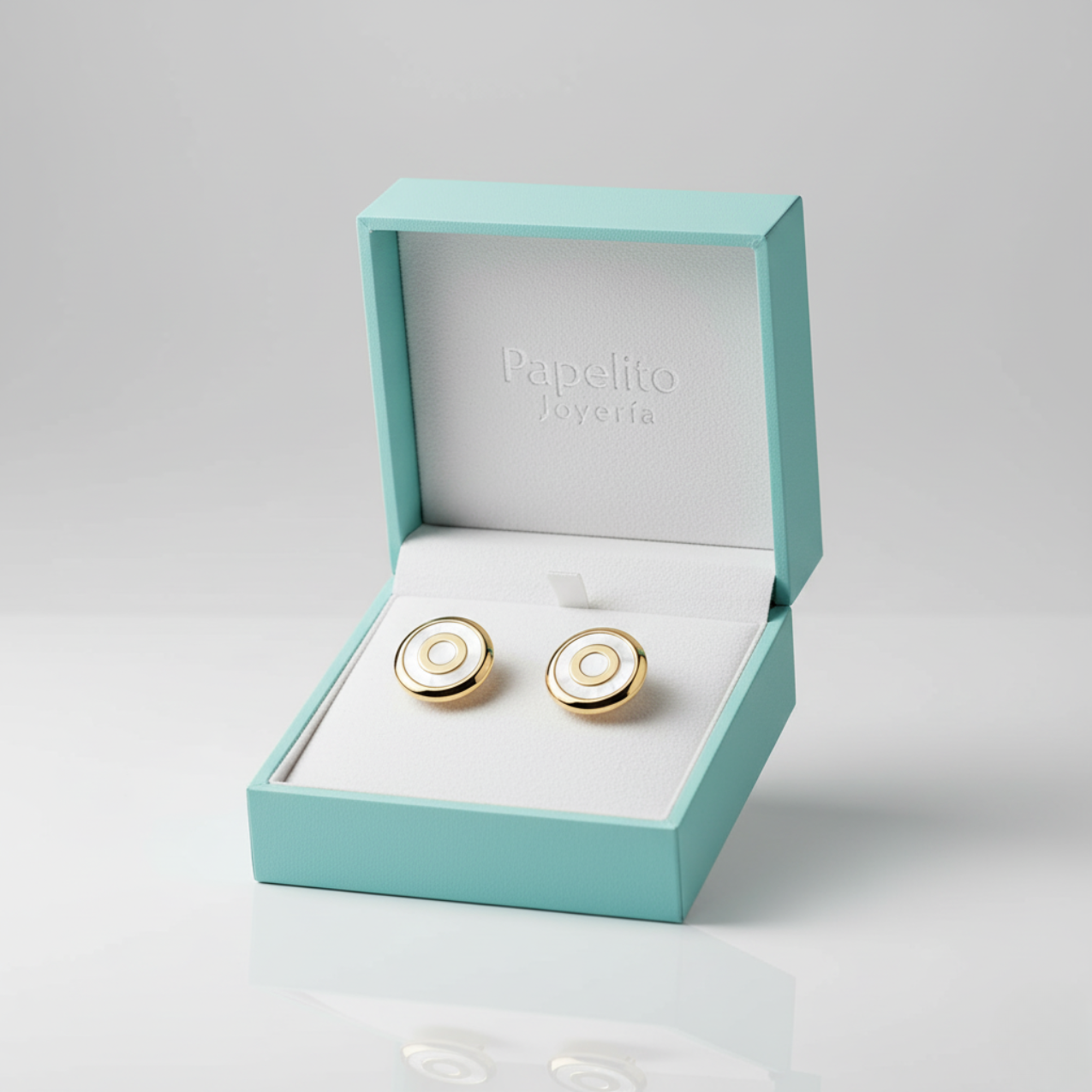 Pendientes de Botón Círculos Concéntricos con Nácar 100% Acero Bañado en Oro 18K