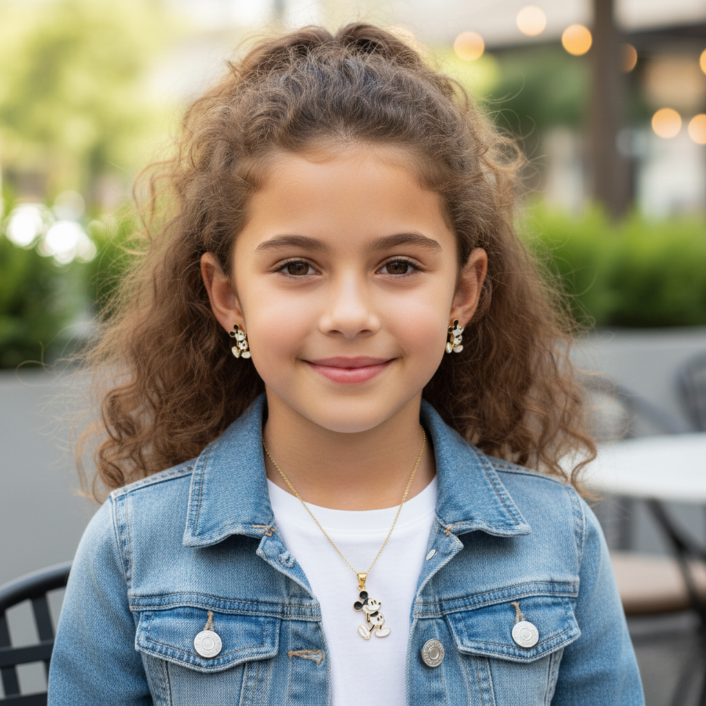 Mickey Mouse Children's Earrings Set in 18K Gold Plated Steel