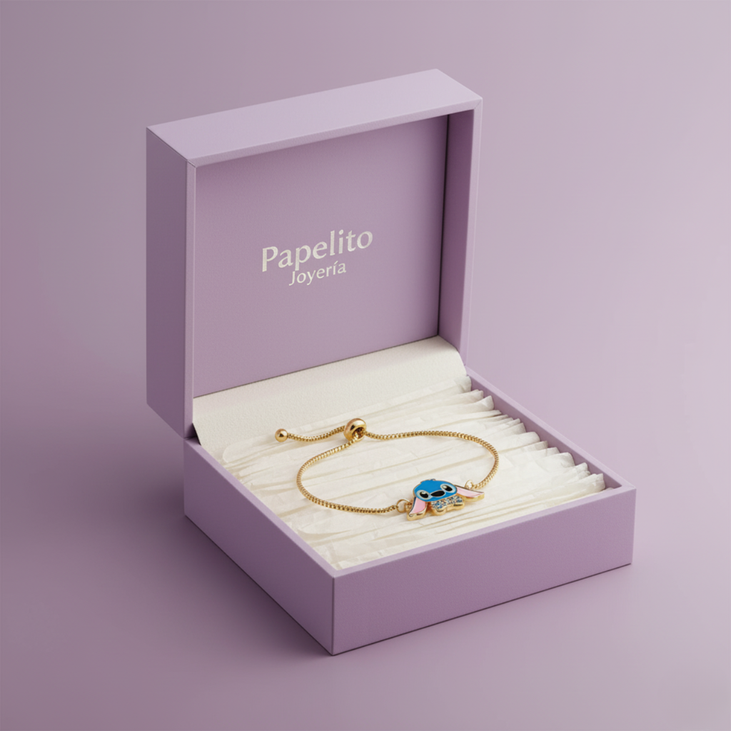 Pulsera de Personaje Azul Esmaltado con Circonitas 100% Acero Bañado en Oro 18K
