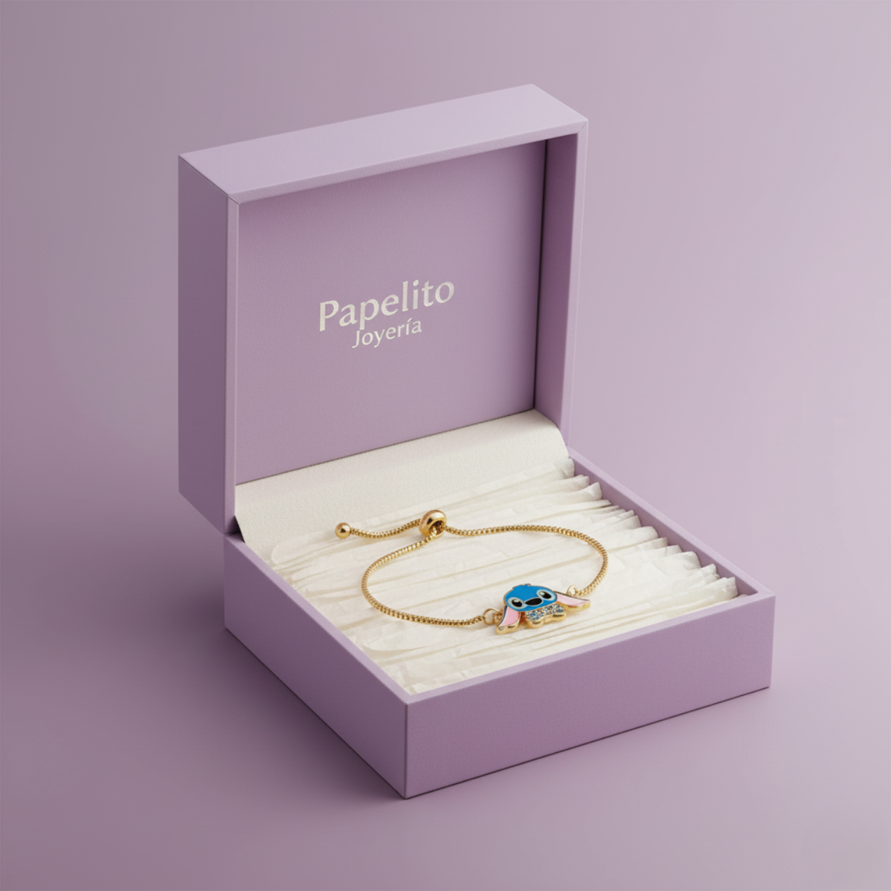 Pulsera de Personaje Azul Esmaltado con Circonitas 100% Acero Bañado en Oro 18K