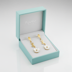 Long Dangle Earrings with Mother-of-Pearl Flower and Leaf, 100% Steel, 18K Gold Plated