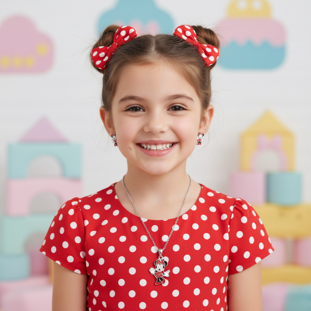 Conjunto de Pendientes Infantiles Minnie Mouse de Acero Chapado en Plata