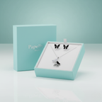 Conjunto Collar con Mariposas Bicolor y Pendientes Esmaltados - 100% Acero Bañado en Rodio