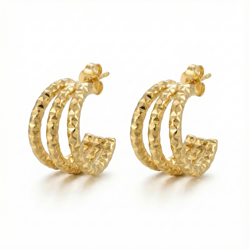 Pendientes de Acero Inoxidable Bañados en Oro de 18K con Acabado Láser