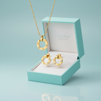 Conjunto de Collar y Pendientes con Diseño Circular y Circonitas 100% Acero Bañado en Oro 18K