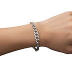 Pulsera de Cadena Gruesa con Eslabones Centrales de Brillantes de Acero Chapado en Plata