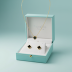 Conjunto de Joyería Trébol Negro 100% Acero Bañado en Oro 18K