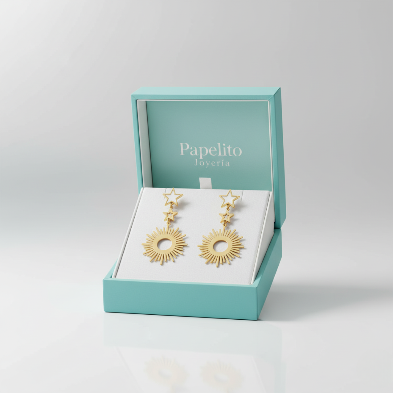 Pendientes Largos Colgantes Sol y Estrellas 100% Acero Bañado en Oro 18K