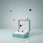 Parure de bijoux en trèfle bleu et zircone, 100 % acier plaqué or 18 carats