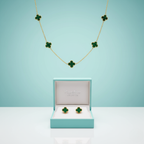 Conjunto de Joyería Tréboles Malaquita y Nácar 100% Acero Bañado en Oro 18K