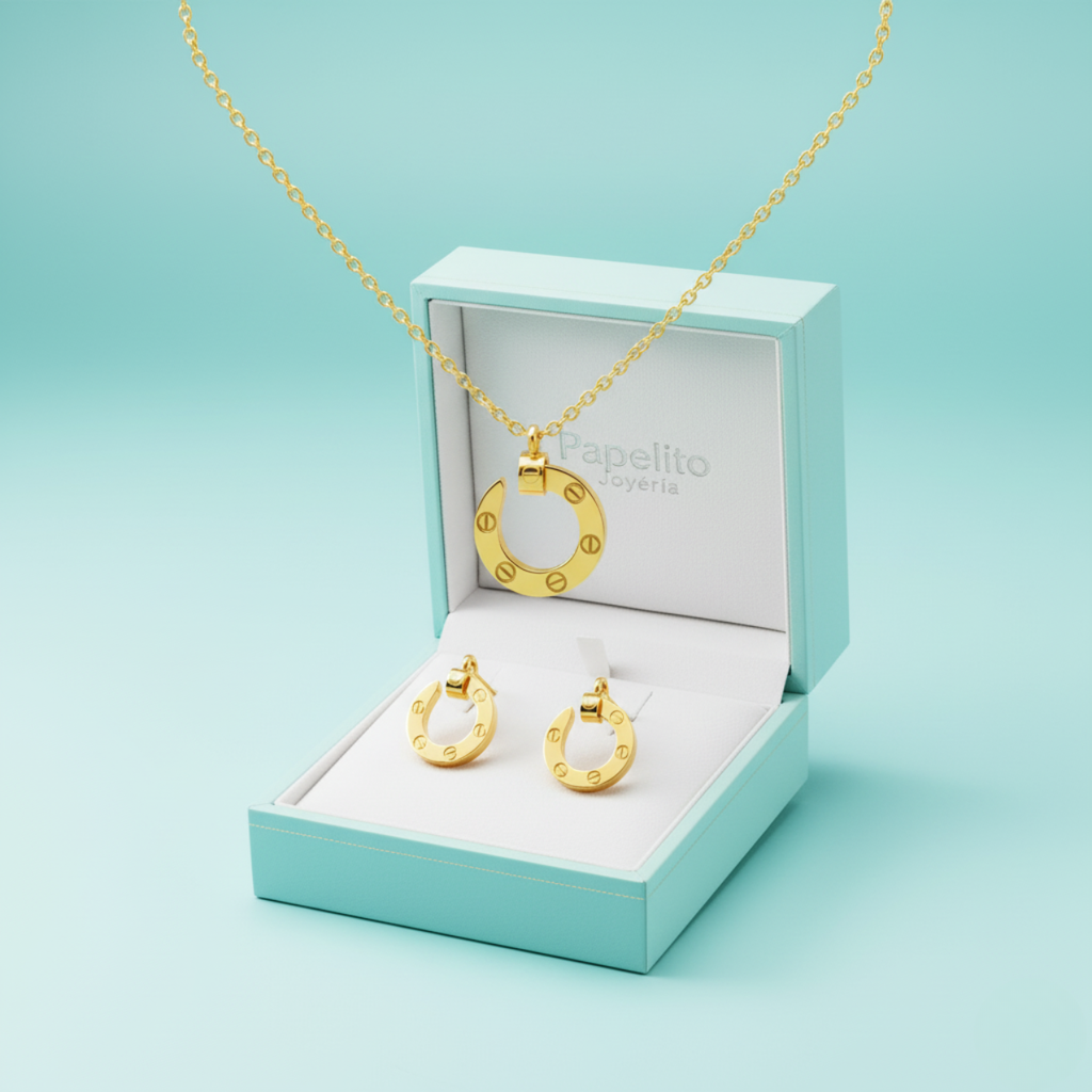 Circle Jewelry Set with Engraved Details 100% 18K Gold Plated Steel
